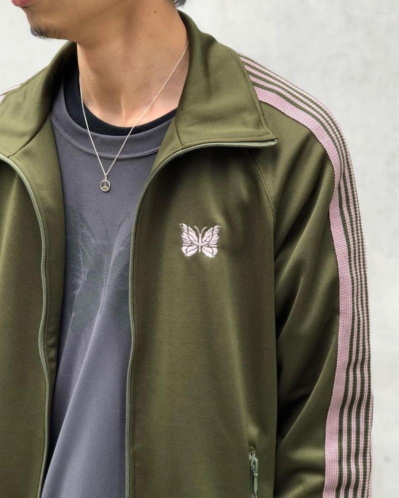 

Men' Jackets Men' Army Green Needles Men Women Butterfly Embroidery Ribbon AWGE Track Jacket High Street Outerwear Sports Leisure, 1074