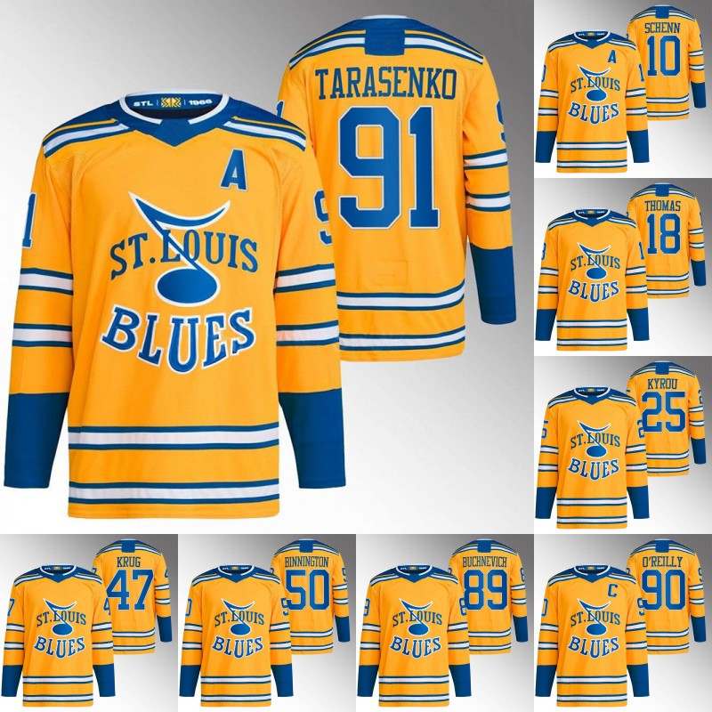 

Blues Vladimir Tarasenko 2022 Reverse Retro Jersey Ryan O'Reilly Brayden Schenn Robert Thomas Brandon Saad Kyrou Torey Krug Binnington Colton Parayko Buchnevich, 17 josh leivo