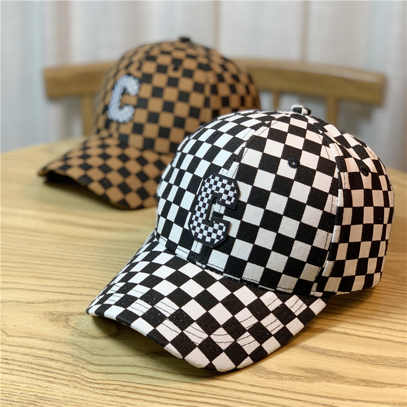 

Fashion Checkerboard Letter Sun Block Baseball Caps Men and Women Sunhats, Aspic