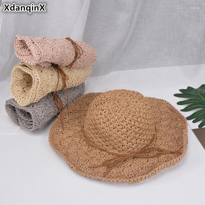 

Wide Brim Hats XdanqinX Adult Women's Straw Hat Hollow Ventilation Sun Foldable Summer Elegant Fashion Breathable Beach For Women, Khaki