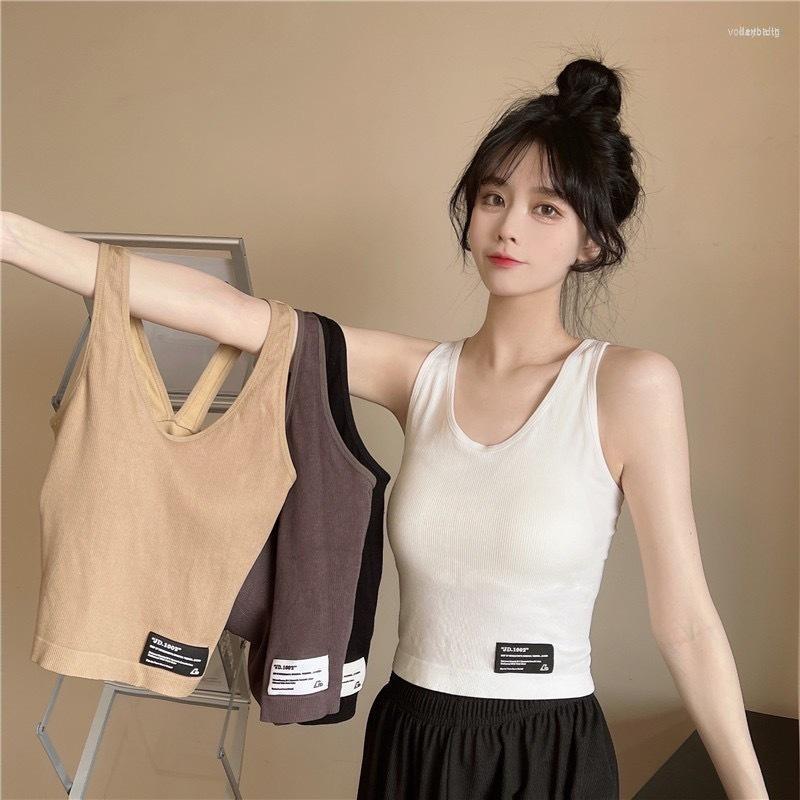 

Women's Tanks Women's Lisacmvpnel With Chest Pad Elegant Back Suspender Vest Lim Fit And Versatile Wrap Cushion Fixed Cup Sports, Black