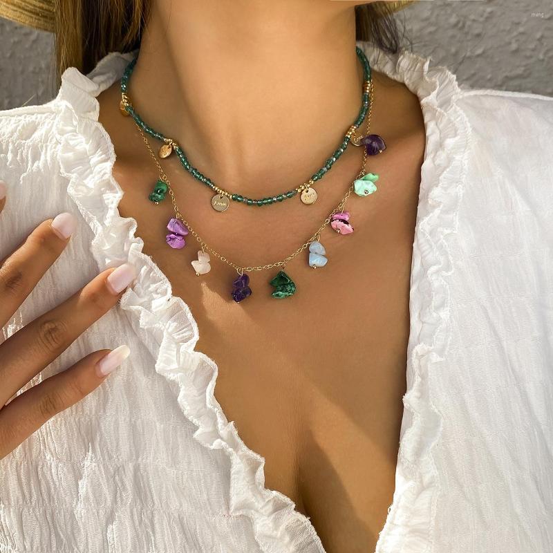 

Choker Cute Boho Colorful Rainbow Stone Charm Pendant Necklace For Women Bohemian Beaded Chain Chokers Wholesale Jewelry