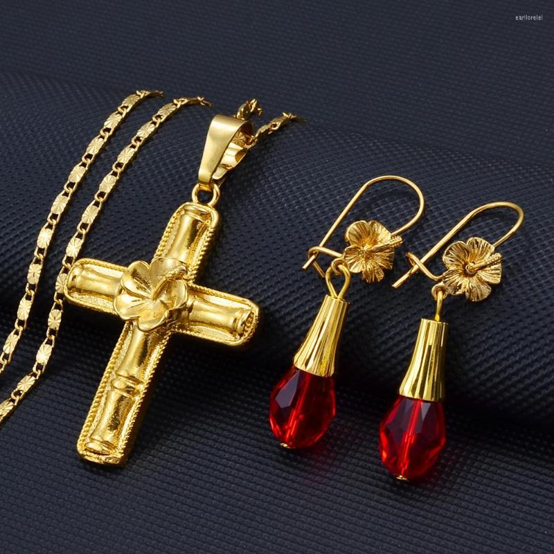 

Necklace Earrings Set Anniyo Hawaiian Cross Wedding Flower Pendant Necklaces Accessories Guam Micronesia Chuuk Pohnpei #259506, Picture shown