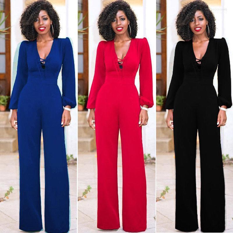 

Women' Jumpsuits Women' & Rompers Sexy Women Summer Lace-up Jumpsuit Long Trousers Clubwear Playsuit Romper Lantern Sleeve, Black
