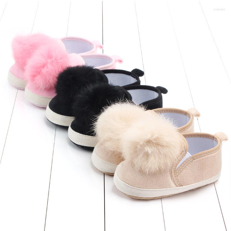 

First Walkers Baby Toddler Shoes Boys And Girls Soft Bottom Non-slip Loafers Fur Ball Born Crib, Black