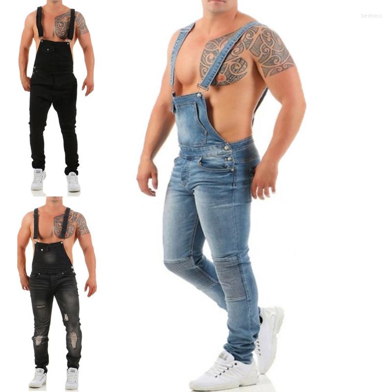 

Men' Jeans Men' Ripped Jumpsuits Hombre Suspenders Slim Strap Street Denim Bib Overalls For Man Suspender Pants -XXXL