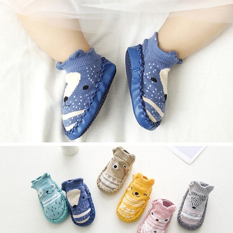 

First Walkers Cartoon Baby Socks With Rubber Soles Infant Sock Born Autumn Winter Children Floor Shoes Non-slip Soft Toddler Footwear, Blue