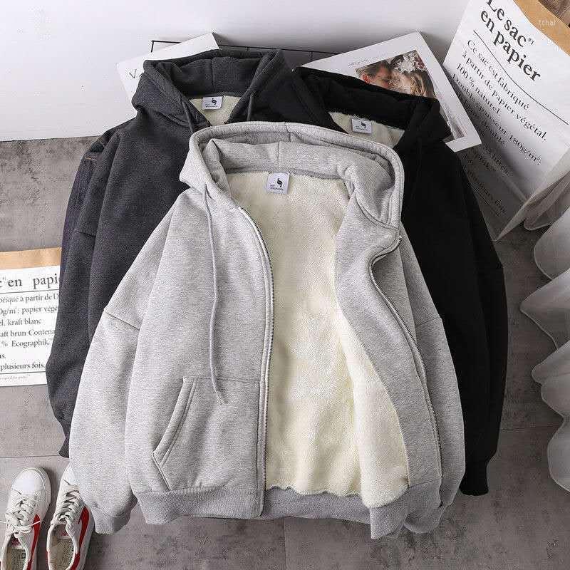 

Women' Hoodies Warm Pure Color Women' Hoodie Winter Korean Version Loose Plus Velvet Thickening Fashion Zip Cardigan Tops Sweatshirt, Ws03