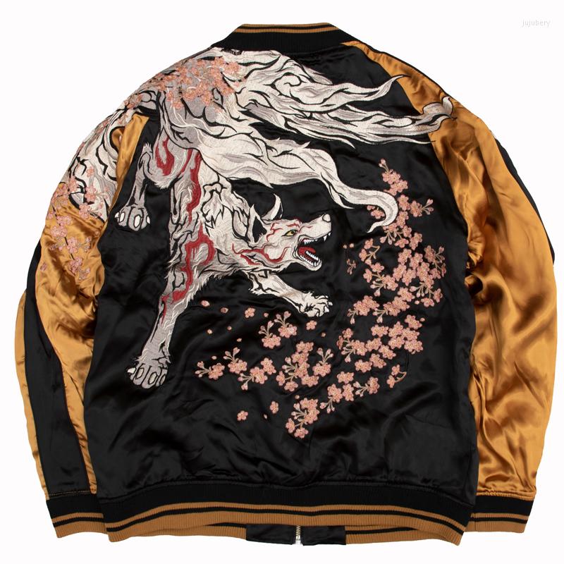 

Men' Jackets Men' High Quality Reversible Jacket Embroidered Sakura Nine Tailed Baseball Uniform Street Fashion Plus Size Coats L, Picture shown