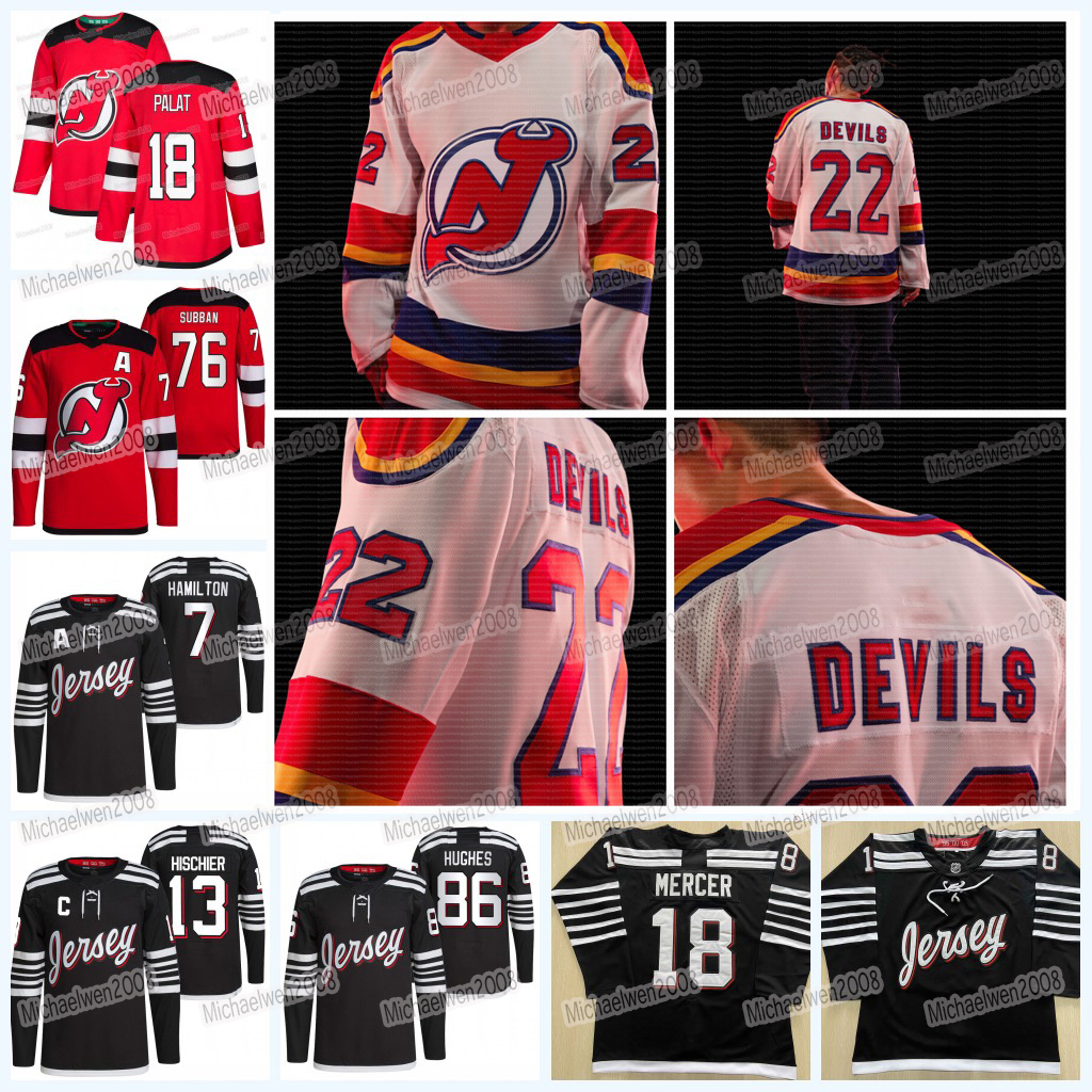 

Nico Hischier Devils 2022-23 Reverse Retro Jersey Ondrej Palat Jack Hughes Dawson Mercer Simon Nemec Miles Wood P.K. Subban Dougie Hamilton Damon Severson Nathan, Men