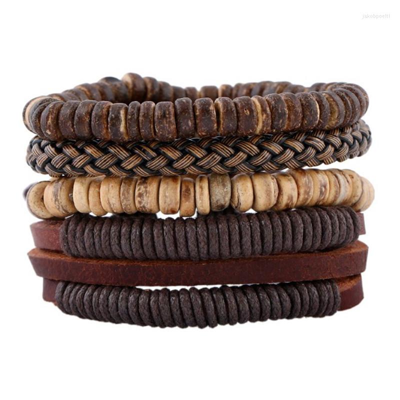 

Charm Bracelets Genuine Cowhide Leather Wooden Handmade Coconut Shell Pu Bracelet Men Women Bangles Unisex