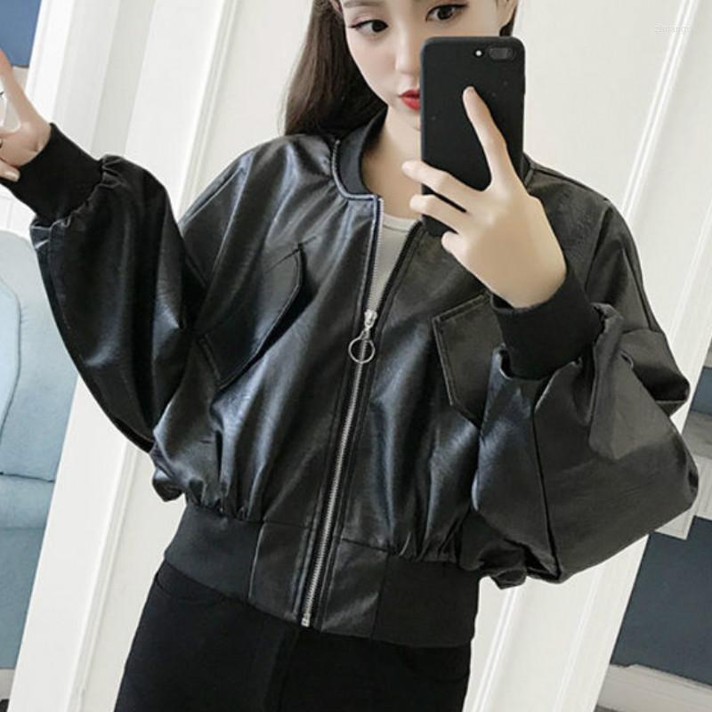 

Women's Jackets Women PU Faux Leather Coat Oversize Batwing Sleeve Motorcycle Bomber Jacket Leisure Chic Womens Cool Trendy Wild, Black