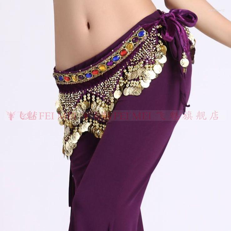 

Stage Wear Style Belly Dance Costumes Velvet Colors Stones Gold Coins Hip Scarf For Women Dancing Belts, Black
