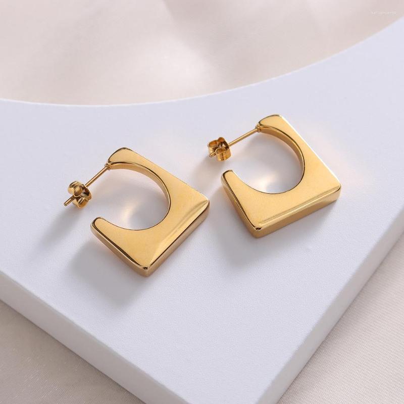 

Hoop Earrings High End 18k Gold Plated Huggie Stainless Steel Geometric Square Stud Earring Jewelry Wholesale