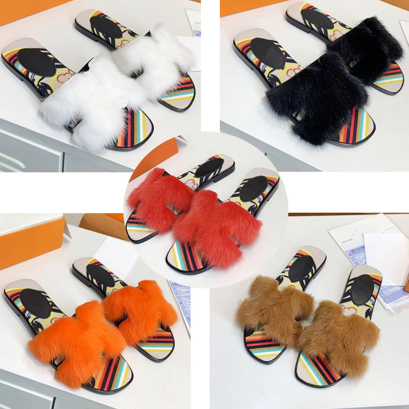 

2022 Designer Women Bedroom Home mink Slides slippers Luxury fashion sole mink hair Fluffy Furry Round head Sandals lady spring autumn Wear outside Flat slipper shoe