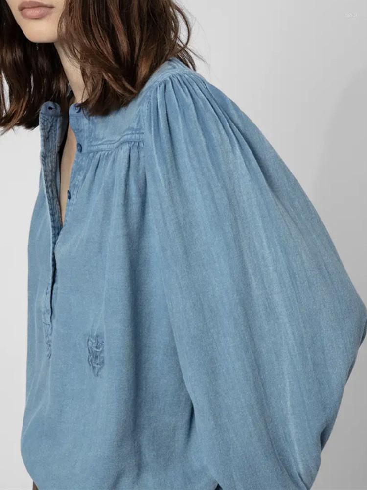

Women' Blouses 2022 Autumn Women' Front Buttons Top Long Sleeve Embroidery Retro Chemise Female O-neck Shirt, Blouse