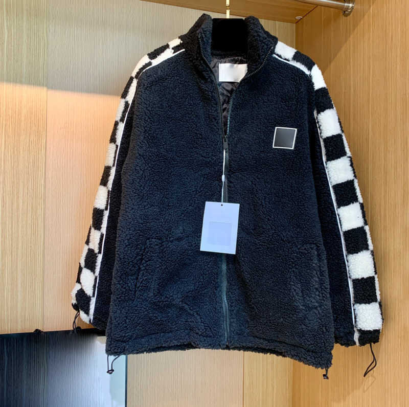 

Womens Jacket Checkerboard Spliced Lamb Wool Quilted Coat Simple Fashion Design Cover Meat Create Slimmer Look Outerwear Casual Loose Autumn Winter Women Tops 1970