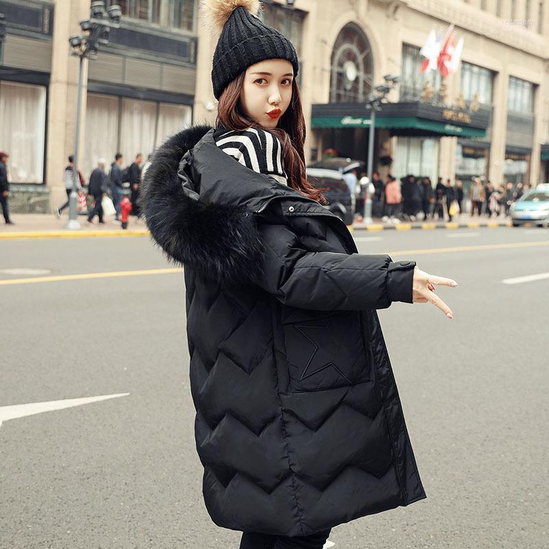 

Women' Down Jacket Women' Mid Long 2022 Korean Star Personality Pocket Winter Thick Big Collar Loose Coat, Black