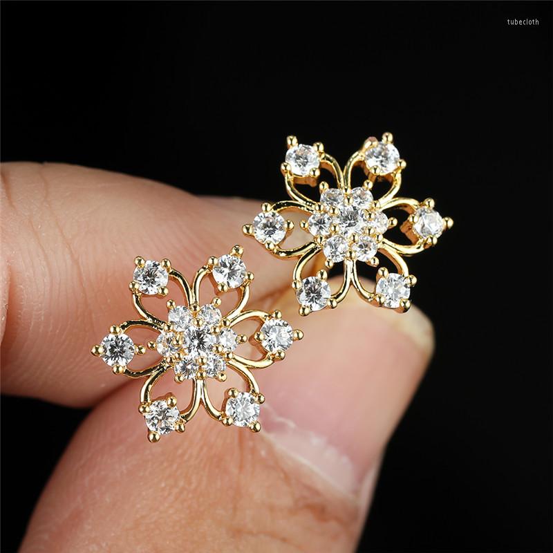 

Stud Earrings Vintage Hollow Crystal Snowflake Boho Gold Color Wedding Charming Flower White Zircon For Women