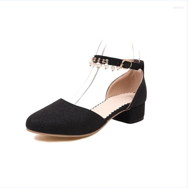 

Shorts Balck High Heel Girls Performance Shoes Princess Piano Children Crystal Sandals Pearl 4CM Thick Kid Shoe, Black