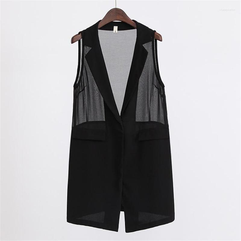 

Women's Vests 2022 Summer Vest Jacket Women Black Chiffon Sleeveless Blazers Outerwear Female Perspective Casual Waistcoat Tops 5XL