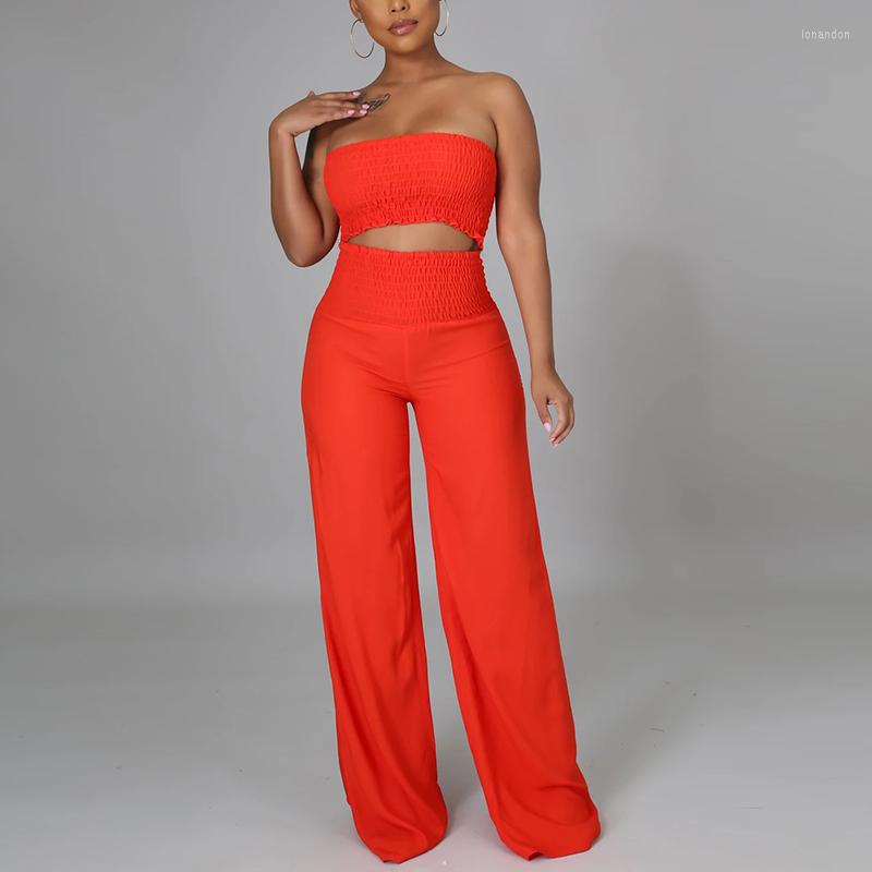 

Women' Two Piece Pants Hirigin Elegant Solid Sets Women Sleeveless Strapless Crop Top Long Wide Leg Casual Matching Tracksuit Pant, Black