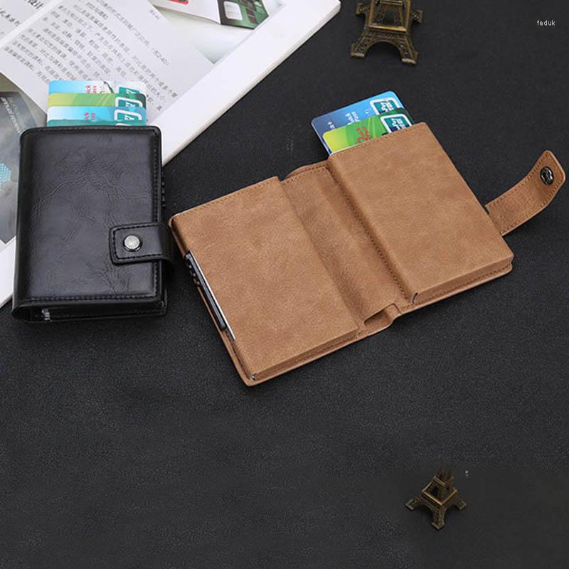 

Card Holders Maideduod 2022 Holder Men And Women Aluminum Alloy Case PU Leather Fashion Wallets ID Purse, Abrasive mater brown