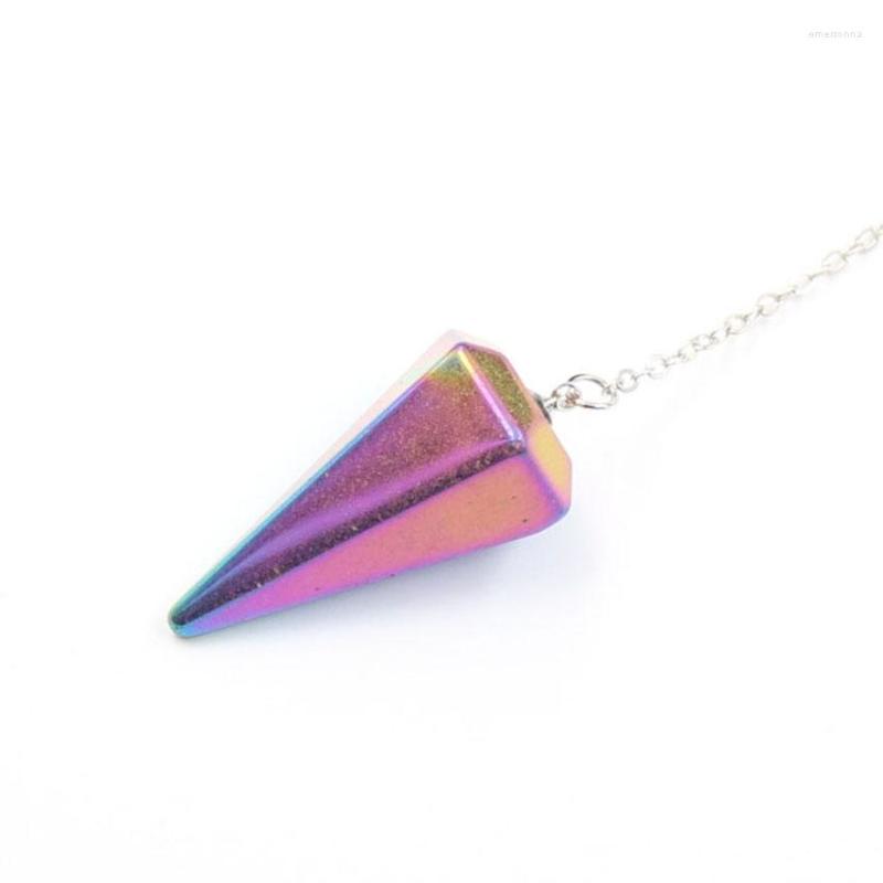 

Pendant Necklaces FYSL Silver Plated Colorful Iron Stone Hexagon Pyramid Link Chain For Gift Pendulum Jewelry