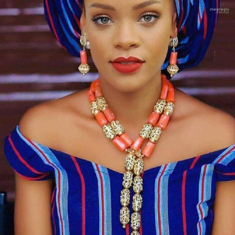 

Necklace Earrings Set & URORU Classic Nigerian African Wedding Original Coral Of Jewelry Gold Balls Dubai Jewellery Free Ship, Picture shown