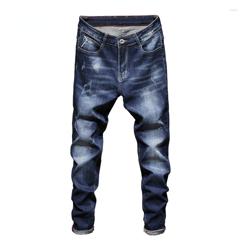 

Men's Jeans Men's Brand Dark Blue Slim Fit Stretch 2022 Spring Arrival Casual Denim Pants For Men Streetwear Fashion Pockets