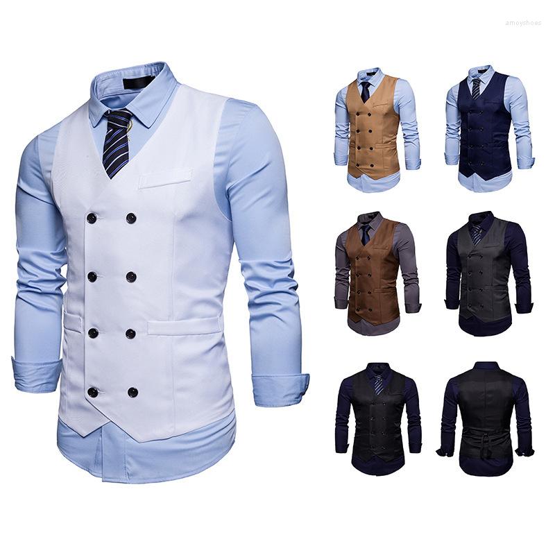 

Men' Vests Style Men' Double-breasted Gentlemen' Smart Casual Suit Vest, White