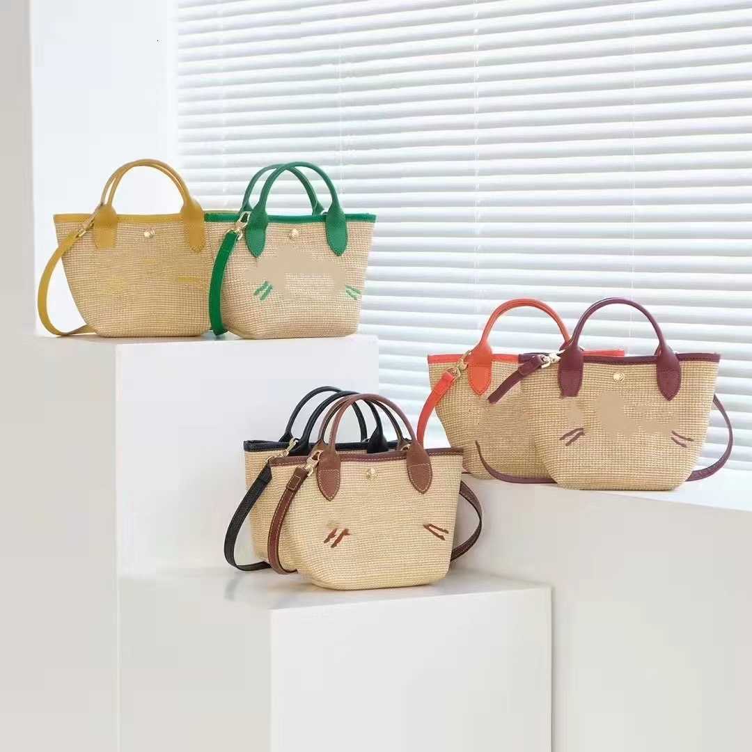

2022 Designer New Longxiang Bag Beach Leisure Woven Portable Bucket Shoulder Oblique Span Dumpling Luxury Handbags Evening Purses Shopping Bags, Beige