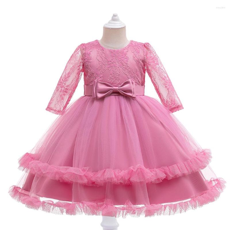 

Girl Dresses Lace Long Sleeves Ballgown Flower Girls Princess Dress Kids Party Pageant Skin Pink Wedding Bridesmaid Tutu Tulle, L5275-apple green