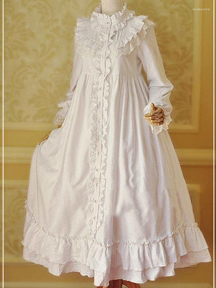 

Casual Dresses Lolita Style Ruffle Dress Women 2022 Female Maxi Elegant Long Sleeve Cute Vintage Aesthetic White Lace Pleated