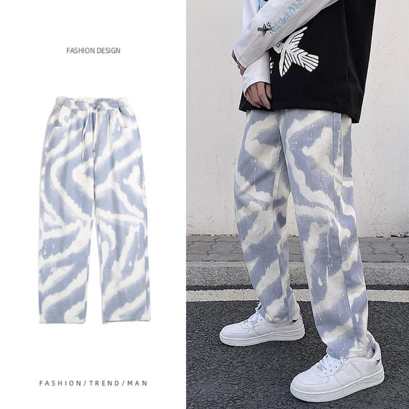 

Men' Jeans 2022 Tie-dye Men' Trend Hip-hop Street Elastic Waist Denim Pants Sports Wide-leg Purple Stripes Trousers, Lavender