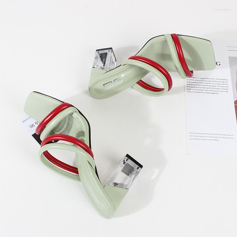 

Sandals Women's Summer Color-blocking PU Strap High-heeled Slippers European And American Fashion Simple 8.5CM, Black