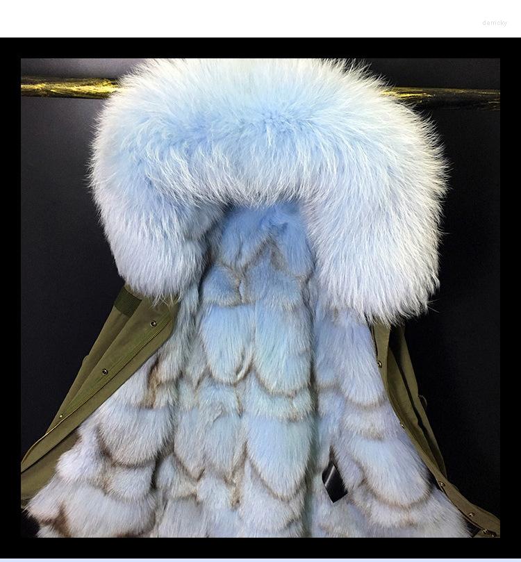 

Women' Trench Coats Real Fur Coat 2022 Women Winter Warm Natural Large Raccoon Collar Hood Parka Lined Jacket, Long style 16