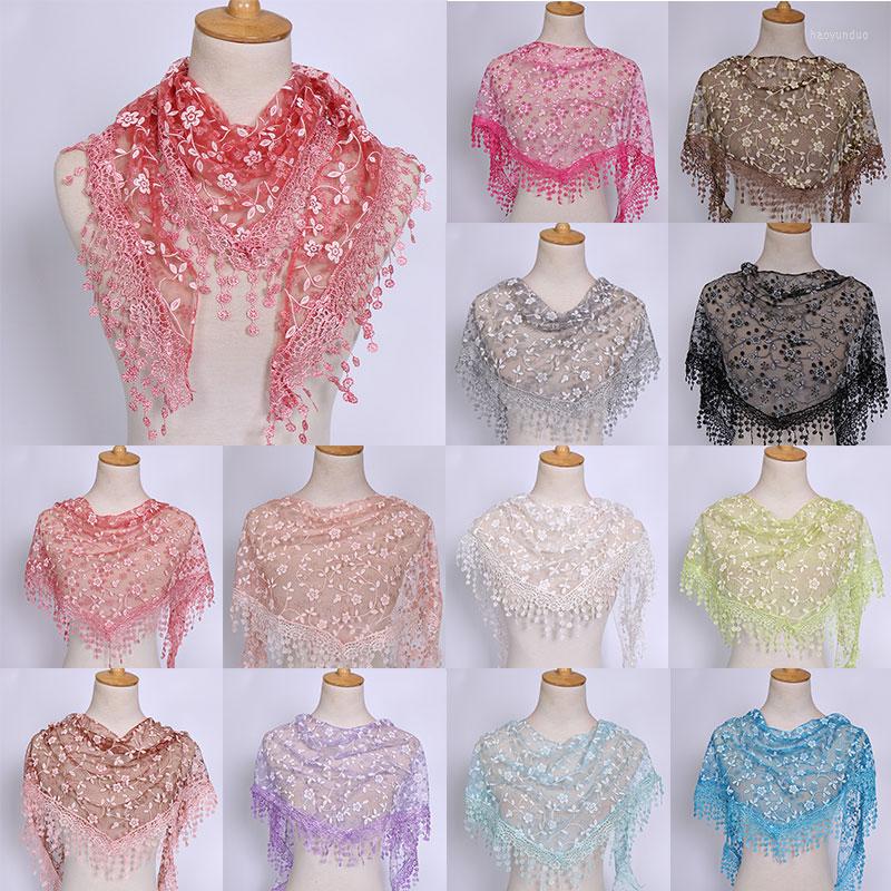 

Scarves Fashion Lace Tassel Scarf Thin Sheer Triangle Women Hollow Out Floral Shawls Shawl Elegant See Through Red Pink