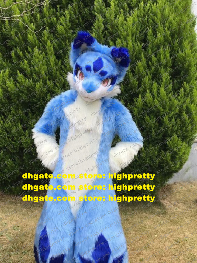 

Blue Long Fur Fursuit Furry Husky Dog Wolf Fox Mascot Costume Adult Cartoon Character Outfit Group Photo Mega-event zz7593, As in photos