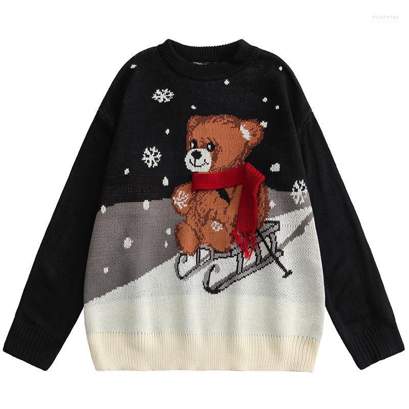 

Men's Sweaters Men's Men Knitted Jumper Hip Hop Snowflake Bear Print Streetwear Harajuku 2022 Autumn Loose Fashion Casual Pullovers, Black