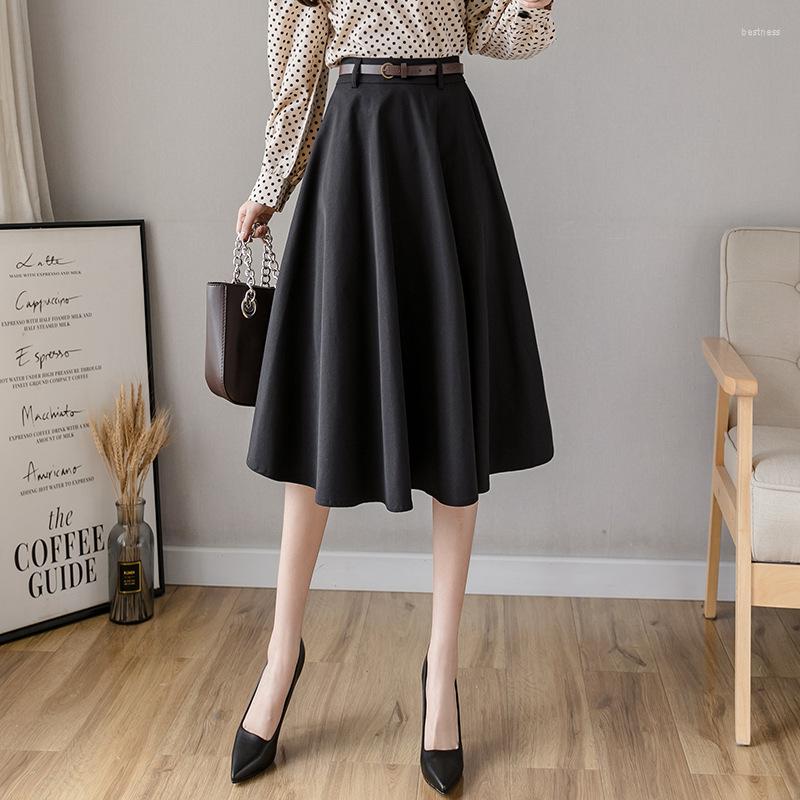 

Skirts 2022 South Korean Summer Temperament High-waisted Slimming Long Women Black Vintage Sexy School Girl Knee Length Skirt