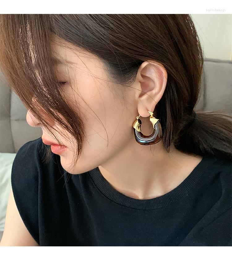 

Hoop Earrings Amber Resin Women's High Quality Brass Temperament Personality U-shaped