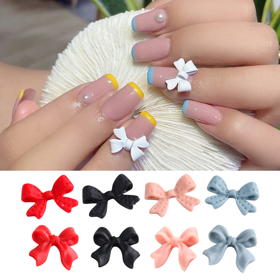 

20pcs/set Black White Nail Art Bowknot Resin 3D Nail Jewelry Three-Dimensional Ribbon Polishing DIY Nails Arts Design