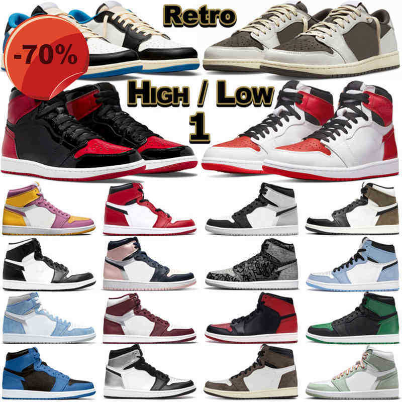 

Basketball Shoes 1 Retro High OG Low Men Women 1s Reverse Mocha Patent Bred Yellow Toe University, 22