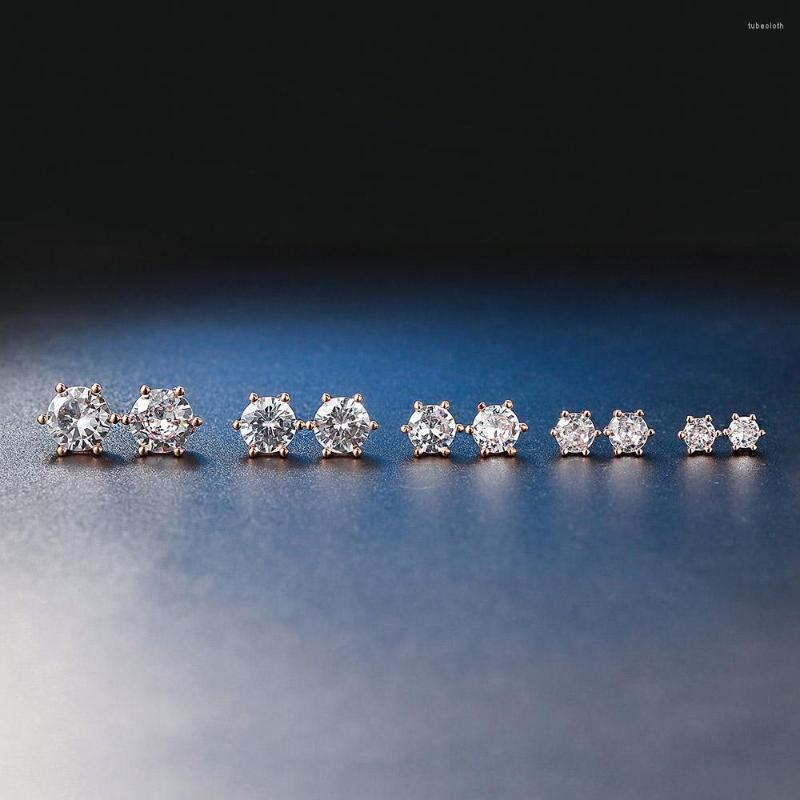 

Stud Earrings ZHOUYANG Piercing Women's Man Vintage Simple Geometry Round Zircon Gold Color Ear Rings Accessories Jewelry E035