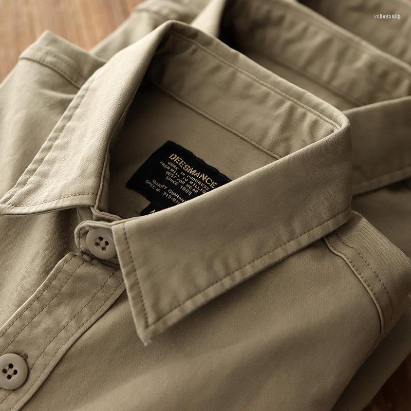 

Men's Casual Shirts Men's Autumn American Retro Multi-pocketed Long Sleeve Lapel Cargo Shirt Men's Fashion Pure Cotton Washed Old, Khaki