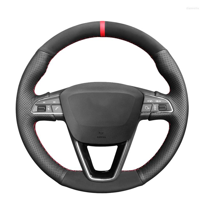 

Steering Wheel Covers Black Suede Leather Car Cover For Seat Leon 2013-2022 Ibiza Alhambra Arona Ateca Tarraco Toledo