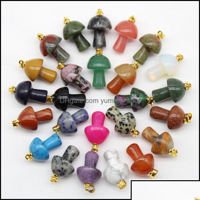 

Charms Charms Jewelry Findings Components Mix Natural Stone Quartz Crystal Amethyst Agates Aventurine Mushroom Pendant For Diy Making Dhpcz
