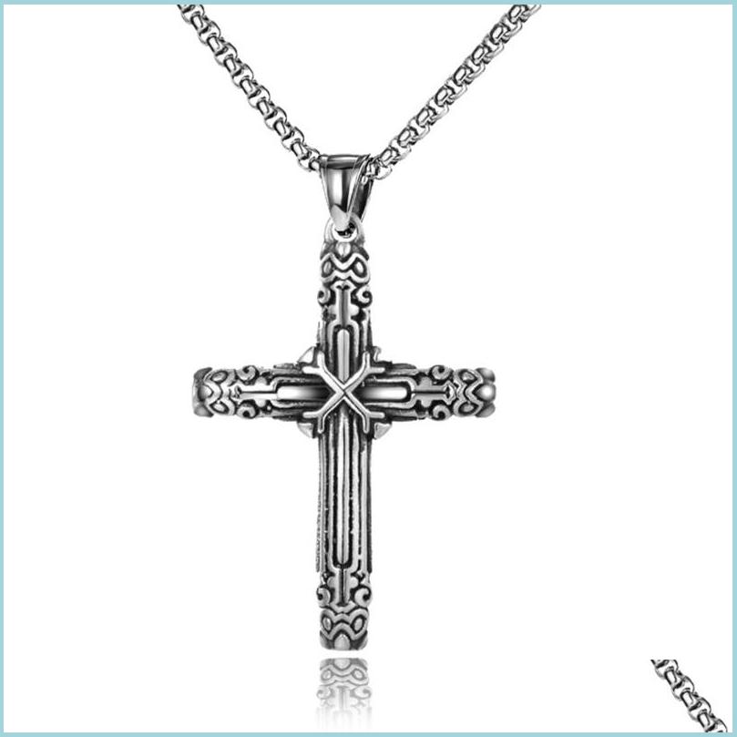 

Pendant Necklaces Punk Cross Necklace Pendant For Men Boy With M Stainless Steel Chain Retro Jewelry C3 Drop Delivery 2022 Necklaces Dhcrd