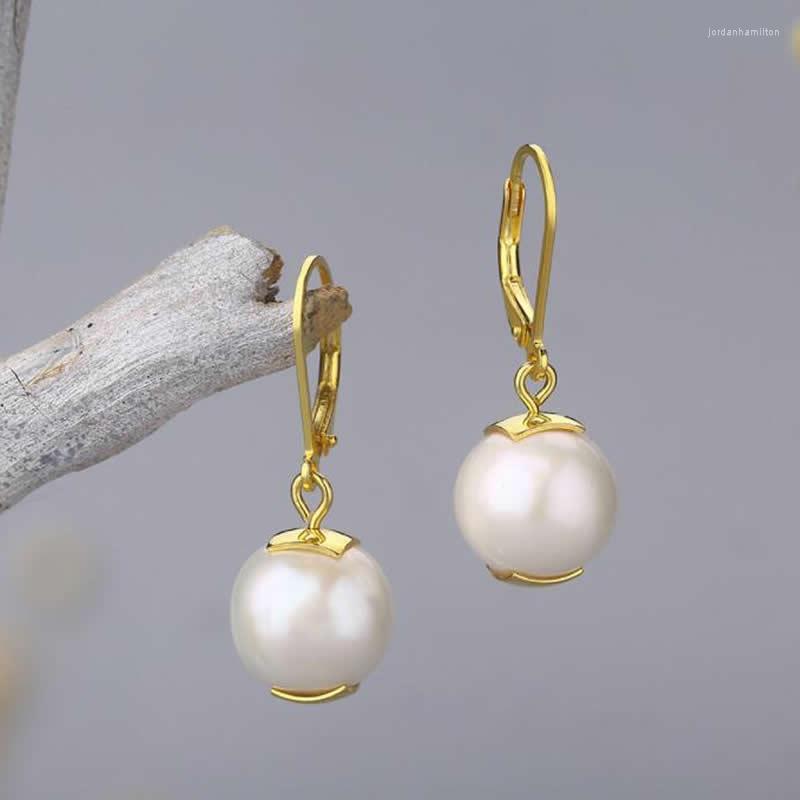 

Dangle Earrings Pure S925 Silver Women Round Pearl Vintage